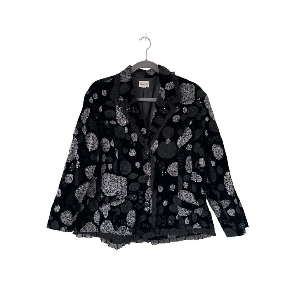 Chico's Women's Size Large Vellvet Accented Party Long‎ Sleeve Lined Jacket